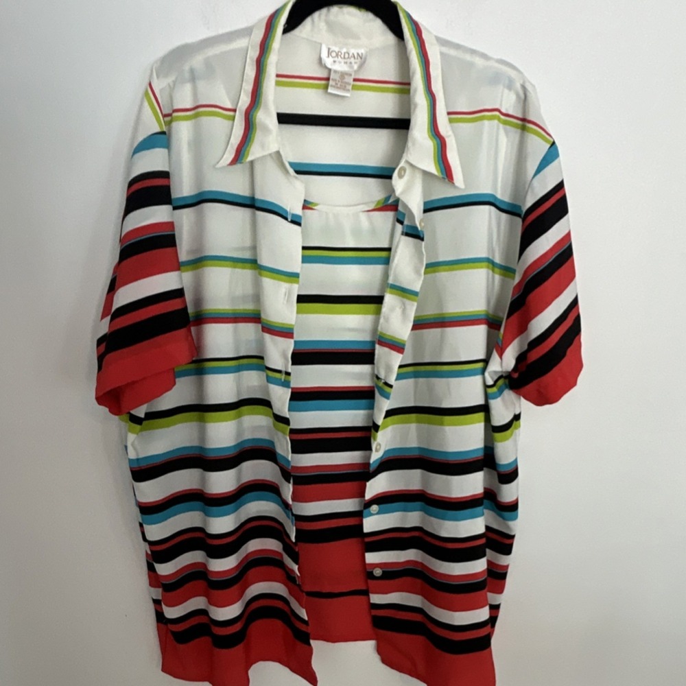 Jordan Woman Women's Striped Button Blouse Set 20W 100% Polyester